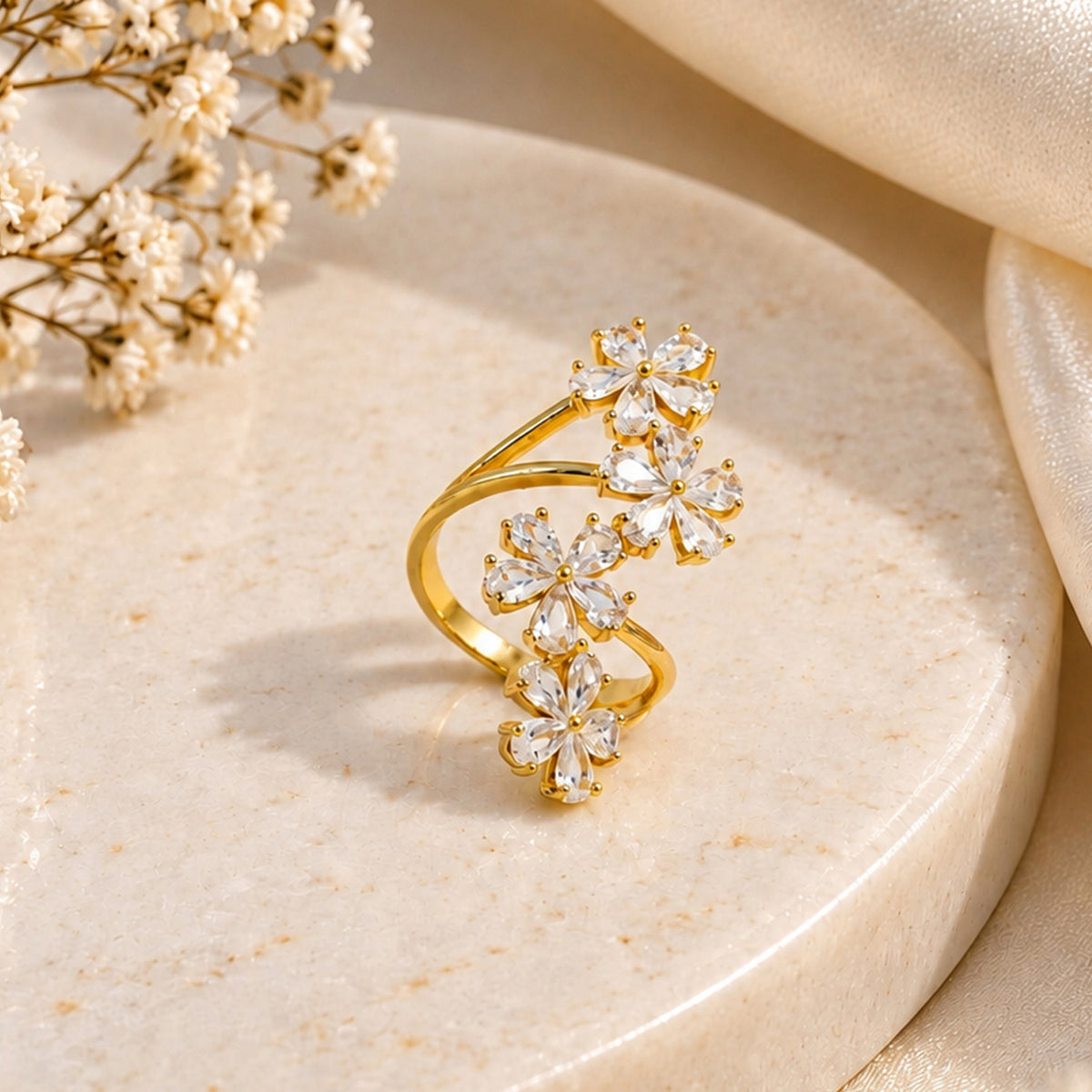 Artklim Floral Vine Crystal Gold-Tone Statement Anti-Tarnish Ring