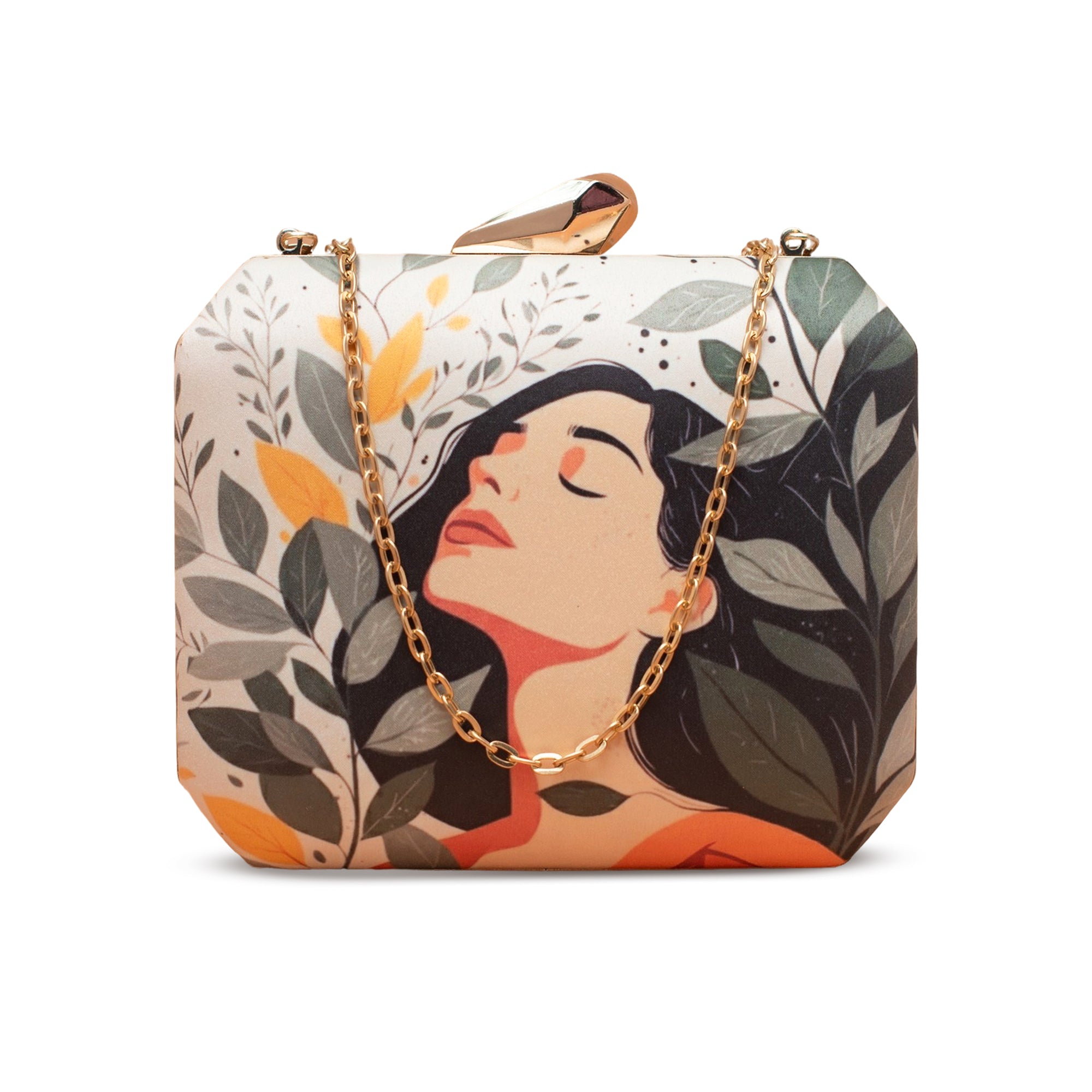 Artklim Leaf Serenity Woman Portrait Printed Clutch