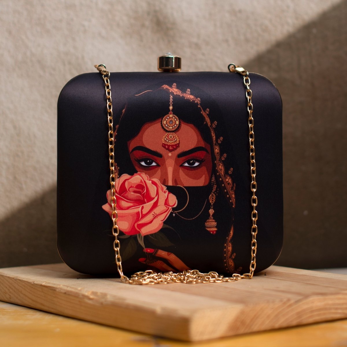 Floral Woman Face Printed Clutch