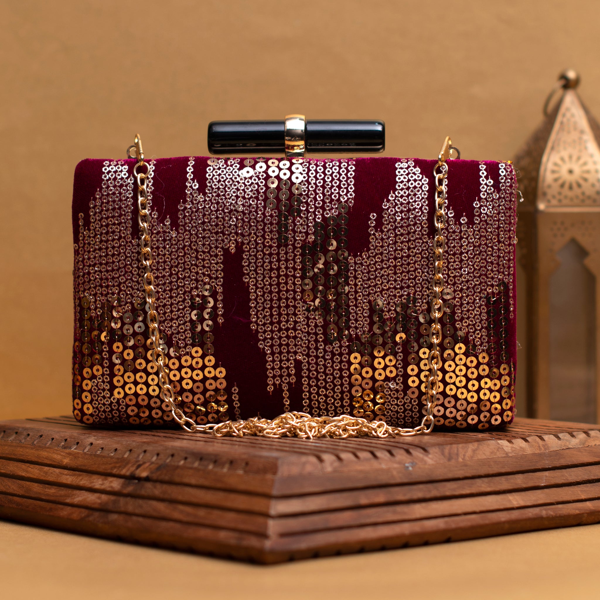 Maroon Sequins Fabric Embroidery Clutch