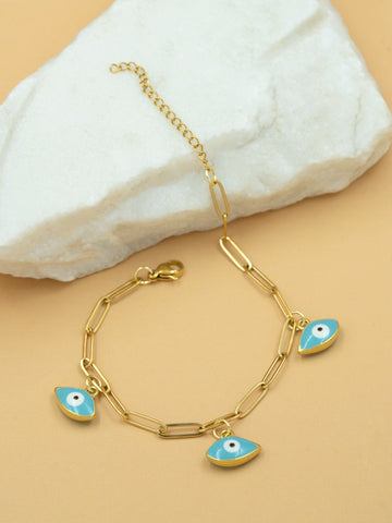 Artklim Gold Plated Anti Tarnish Turquoise Evil Eye Chain Bracelet