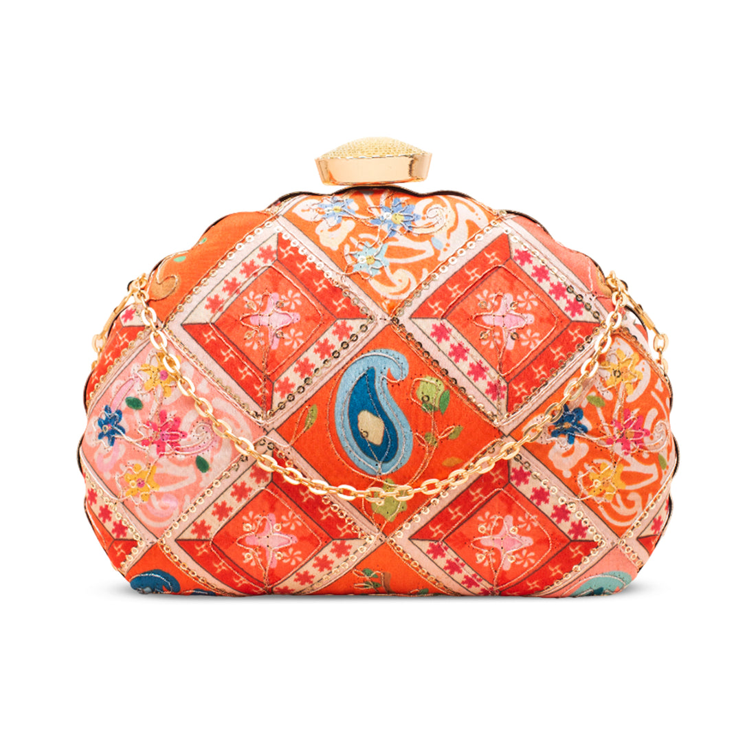 Artklim Multicoloured Sequins Embroidery D- Shape Clutch