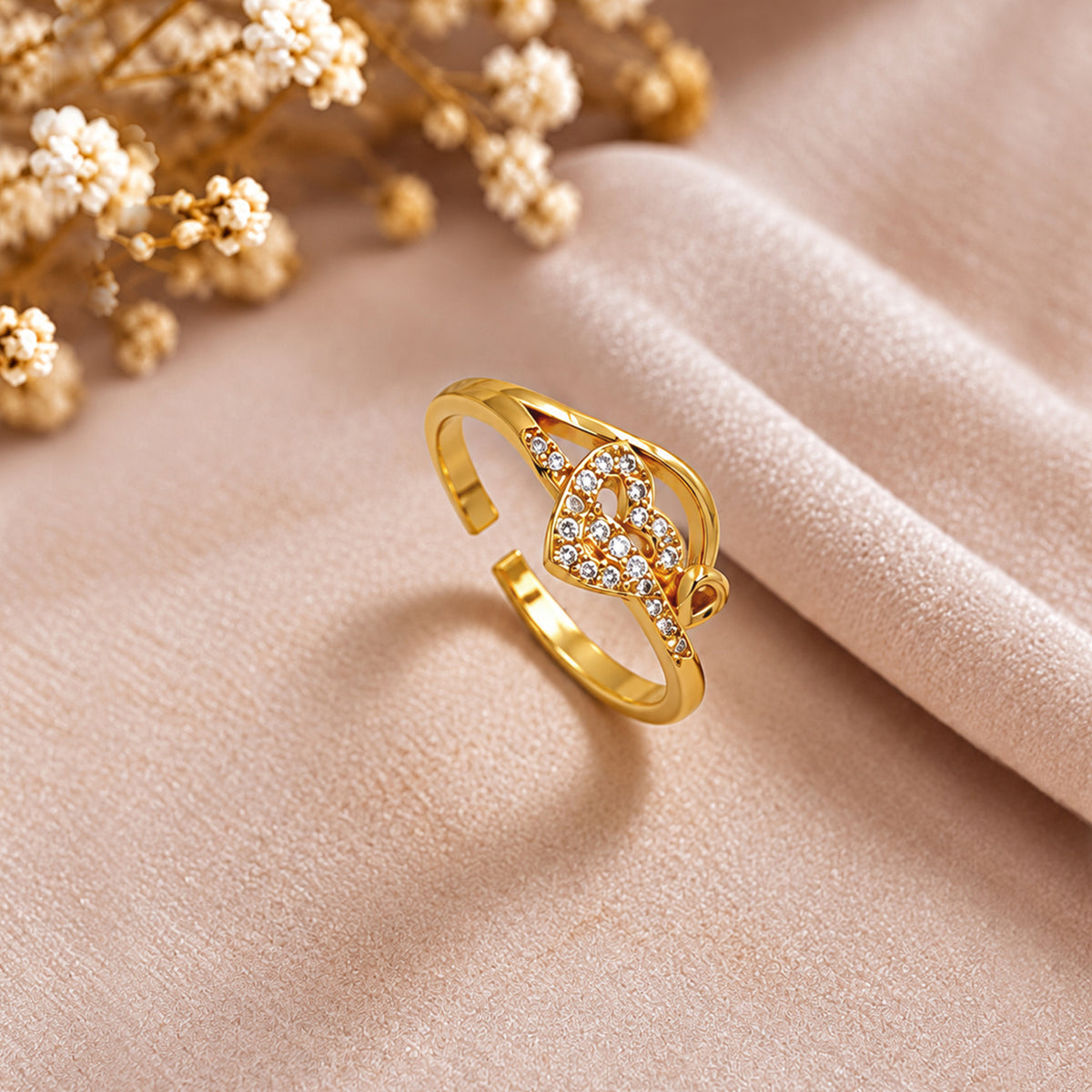 Artklim Luxe Heart Cluster Gold-Tone Anti-Tarnish Ring