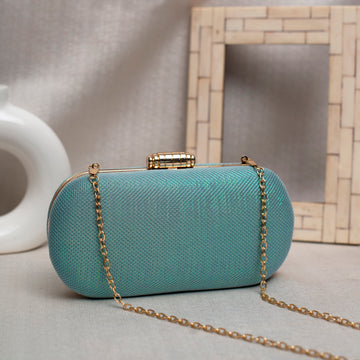 Marine Green Shimmery Fabric Clutch