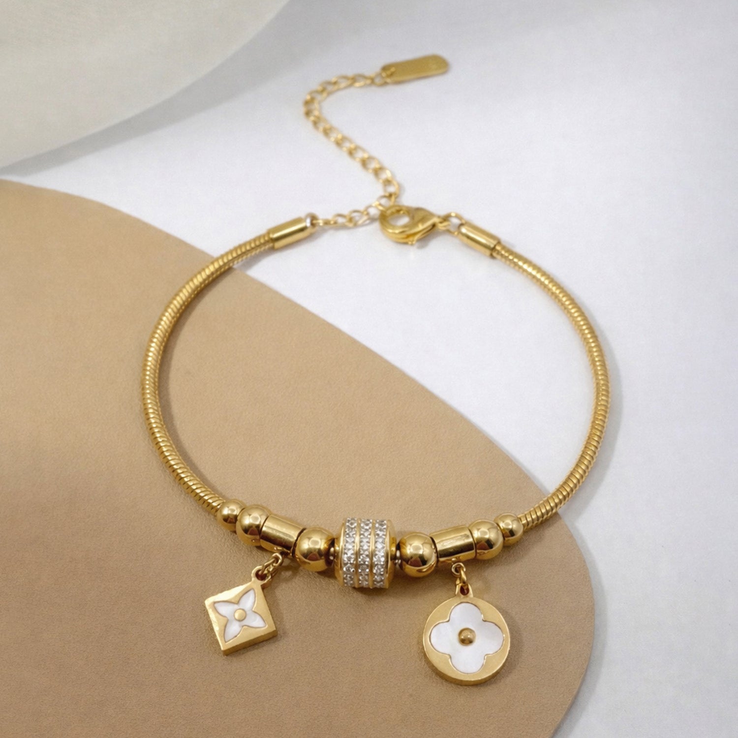 Artklim Gold Plated Floral Charms Classic Adjustable Anti-Tarnish Bracelet