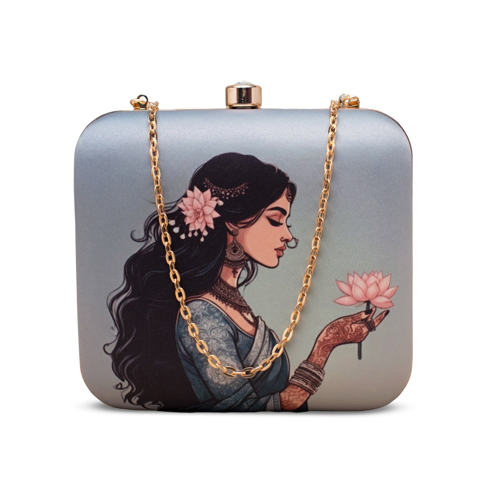 Artklim Lotus Muse Potrait Printed Clutch