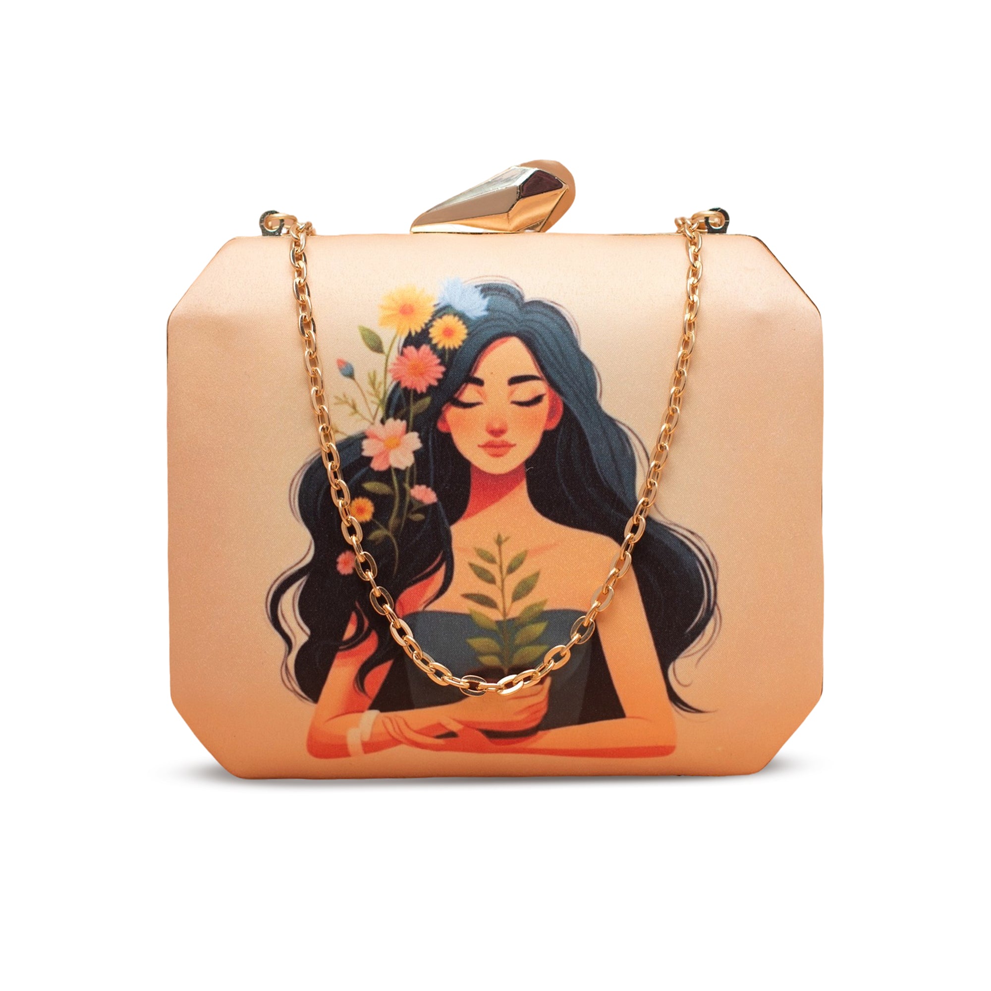 Artklim Floral Women Portrait Printed Clutch