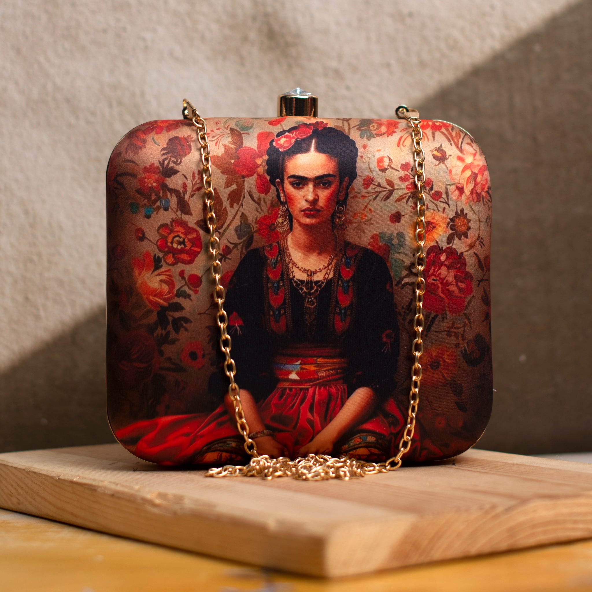 Floral Frida Kahlo Printed Clutch