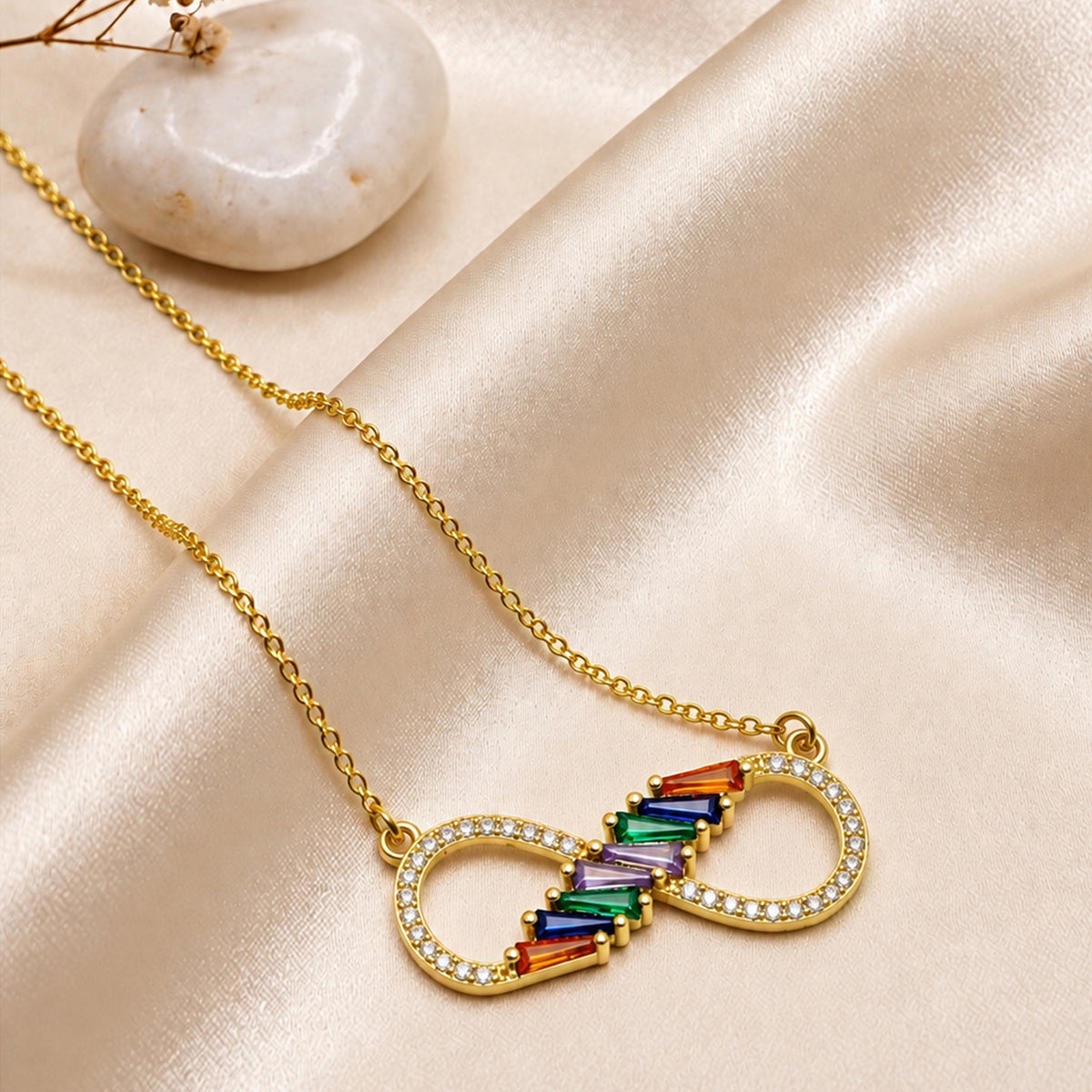 Artklim Luxe Infinity Rainbow Crystal Gold-Tone Anti-Tarnish Pendant Necklace