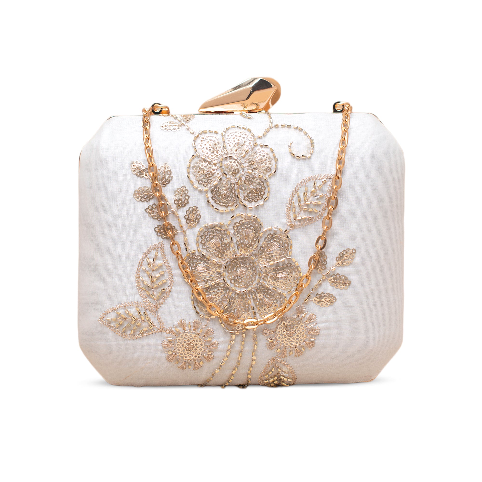 Artklim Ivory Floral Gold Embroidered Clutch