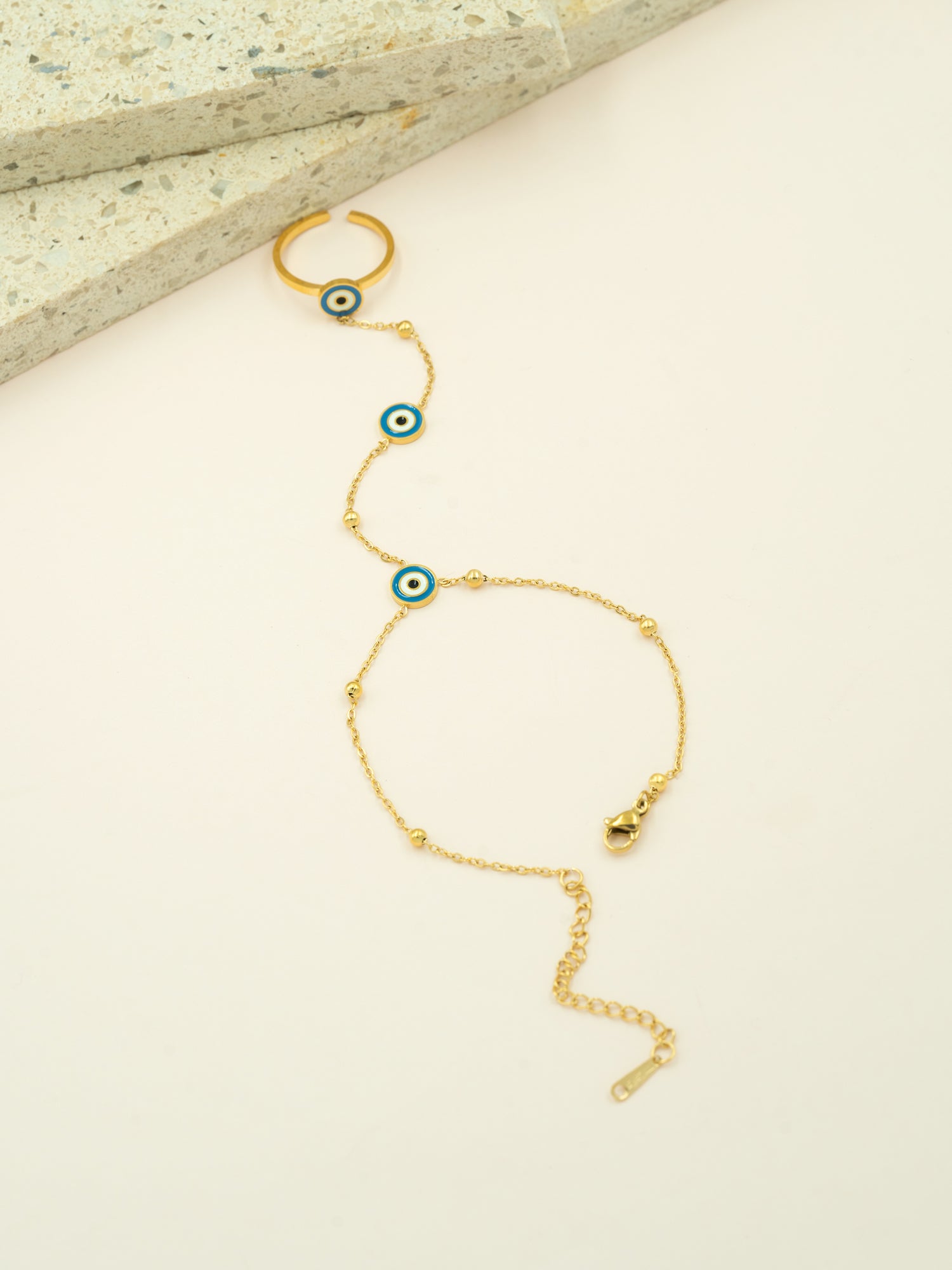 Artklim Evil Eye Chain Anti-Tarnish Ring Bracelet