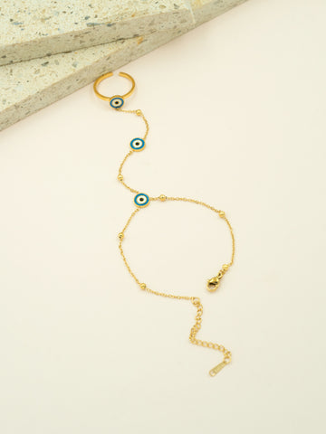 Artklim Evil Eye Chain Anti-Tarnish Ring Bracelet