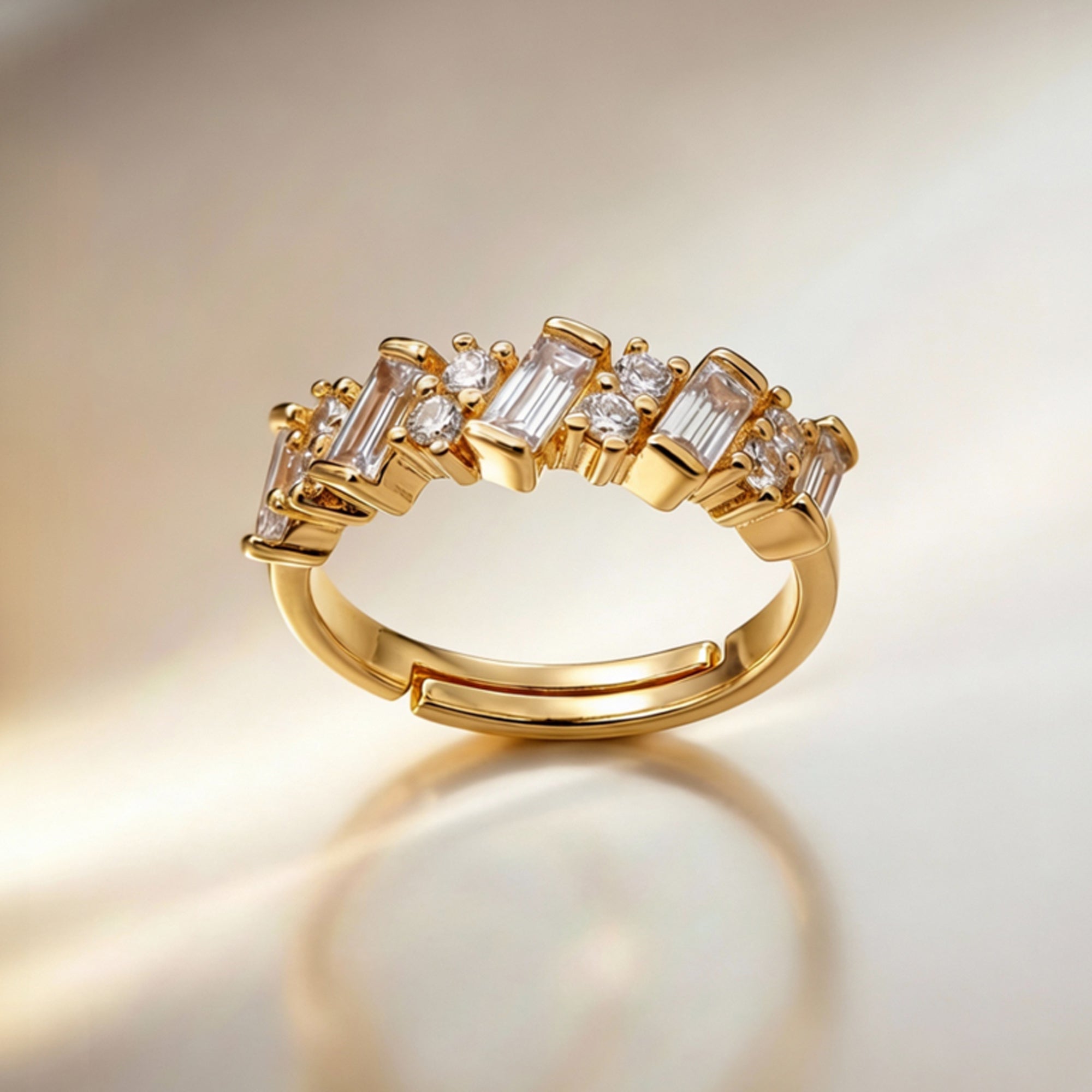 Artklim Gold-Plated Elegant Baguette Crystal Anti-Tarnish Ring