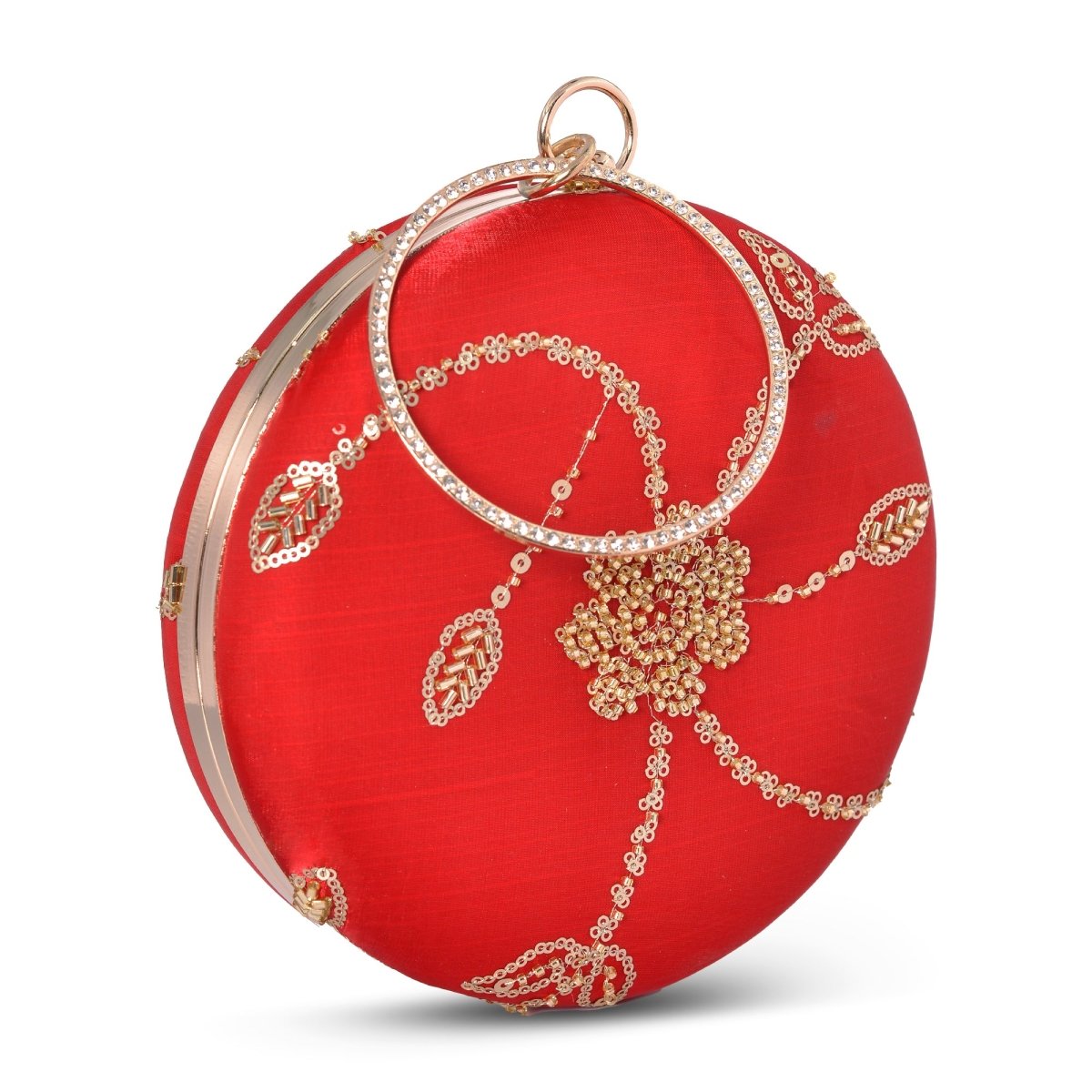 Artklim Bright Red Based Golden Sequins Embroidery Clutch