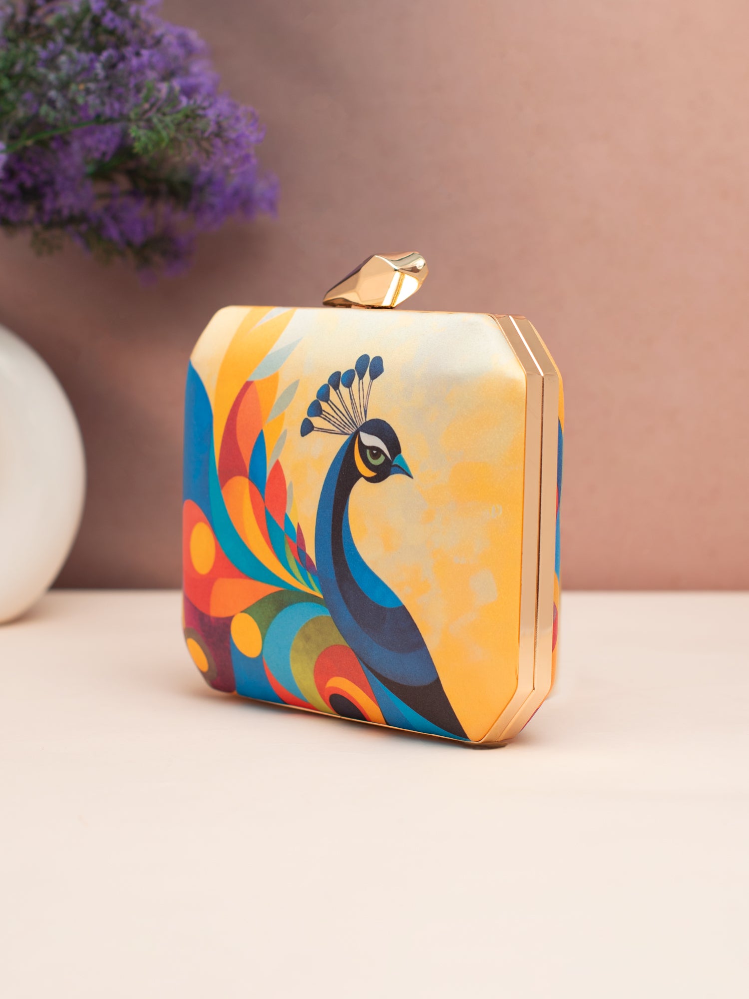 Artklim Peacock Prism Printed Clutch