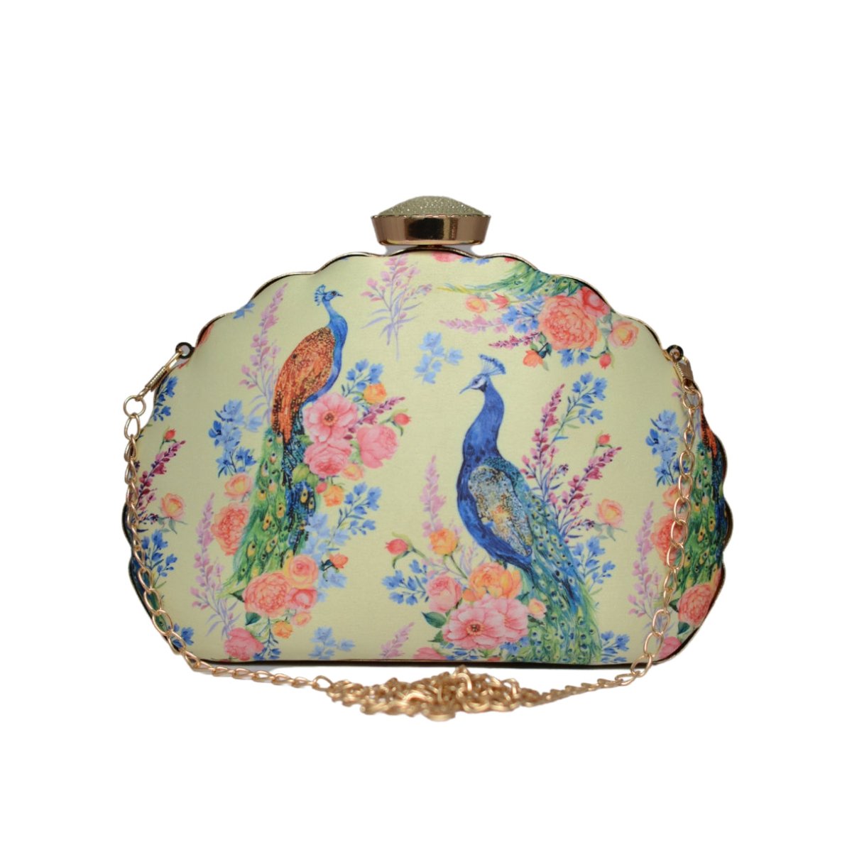 Artklim Peacock Printed D-shape Clutch