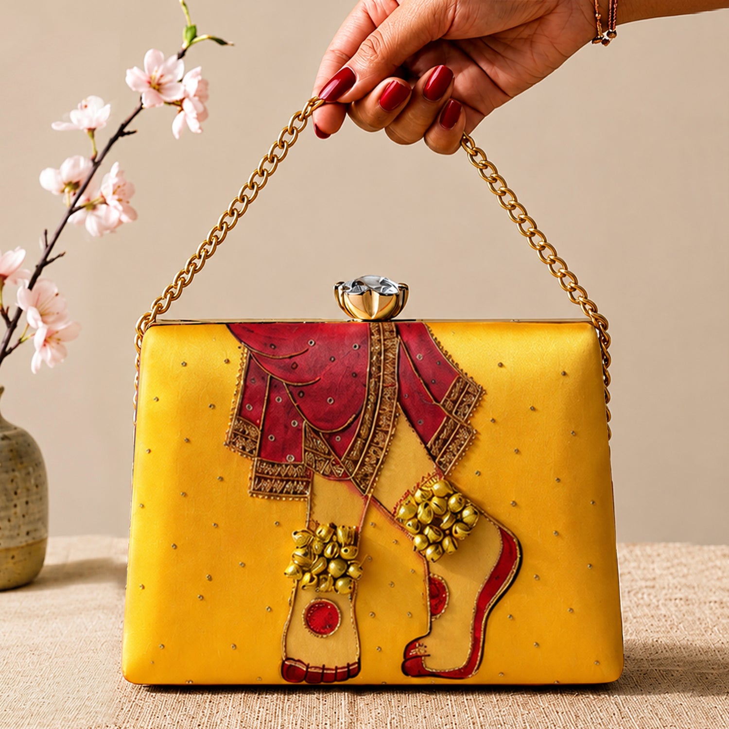 Artklim Printed Royal Heritage Ghungroo Clutch with Hand Embroidery