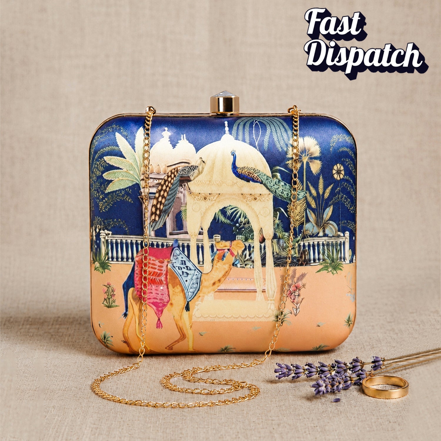 Artklim Royal Palace and Peacock Printed Clutch