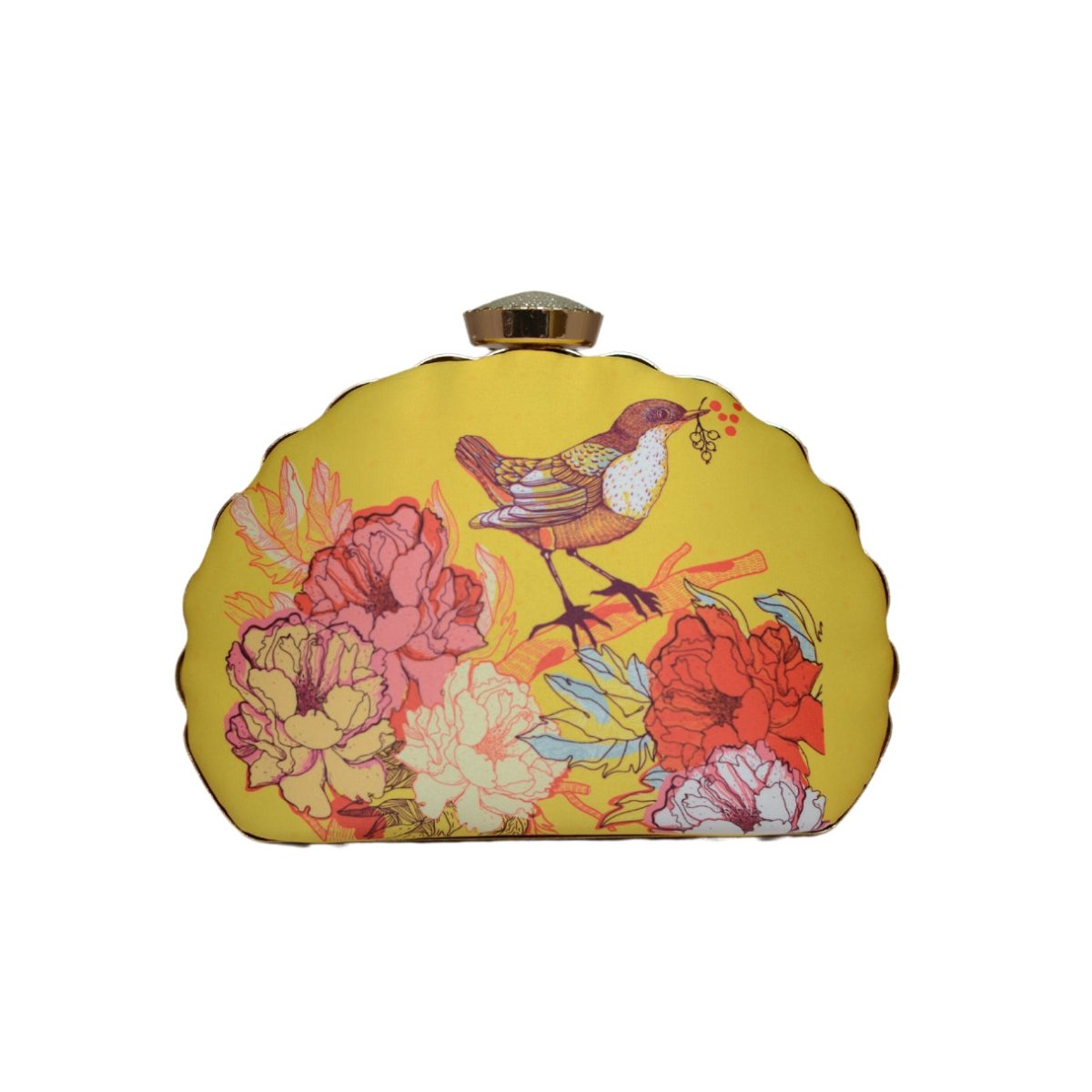 Artklim Yellow Backdrop Bird Printed D-shape Clutch