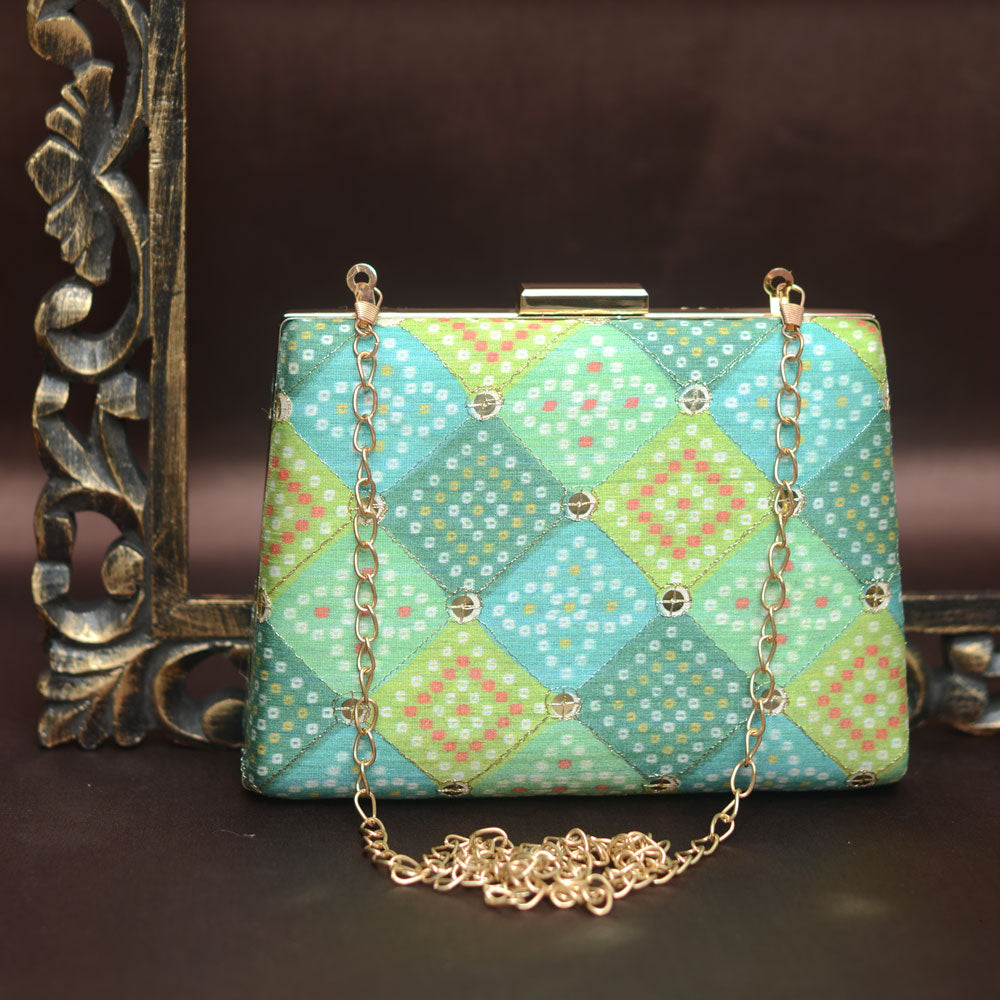 Green Bandhani Clutch