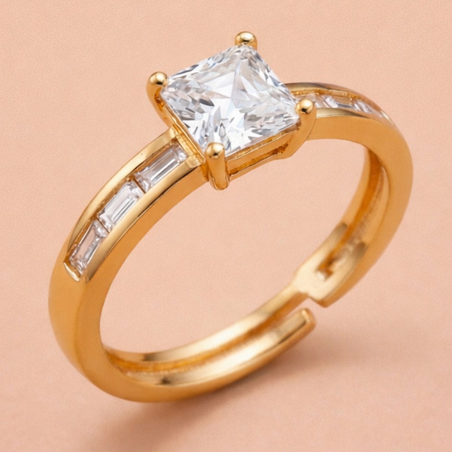 Artklim Gold-Plated Crystal Solitaire Elegance Design Anti-Tarnish Ring