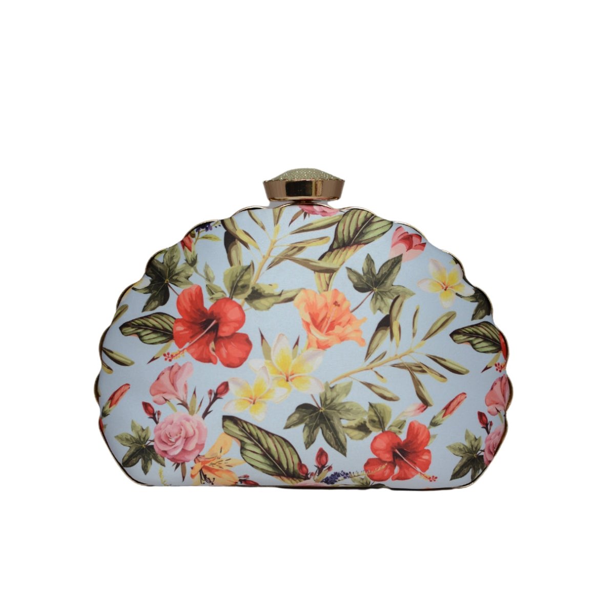 Artklim Blue Floral Printed D-shape Clutch