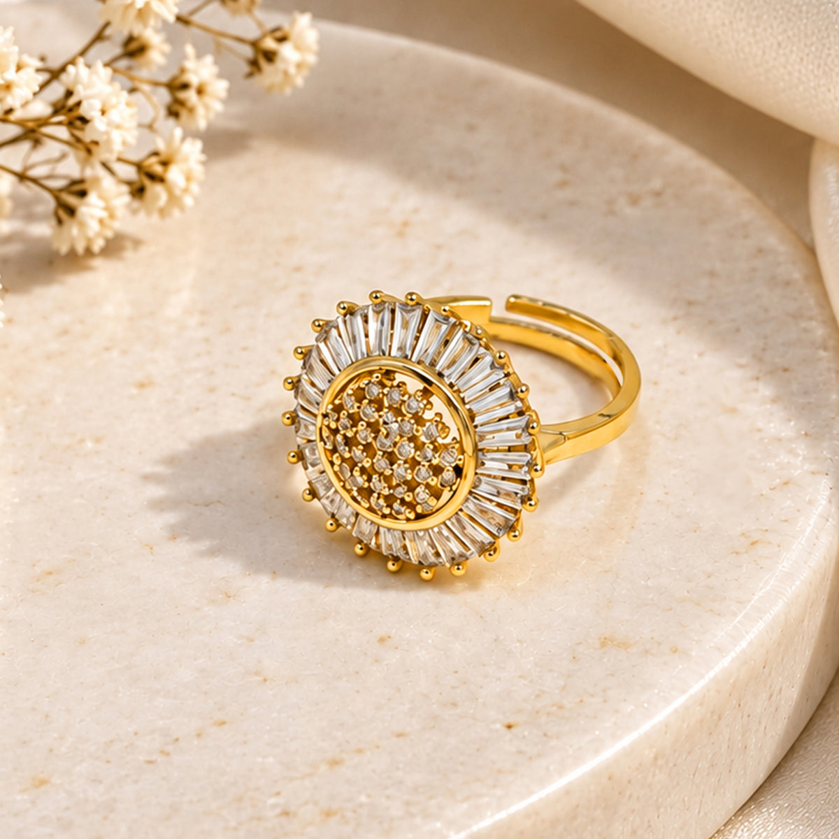 Artklim Elegant Halo Crystal Gold-Tone Anti-Tarnish Ring