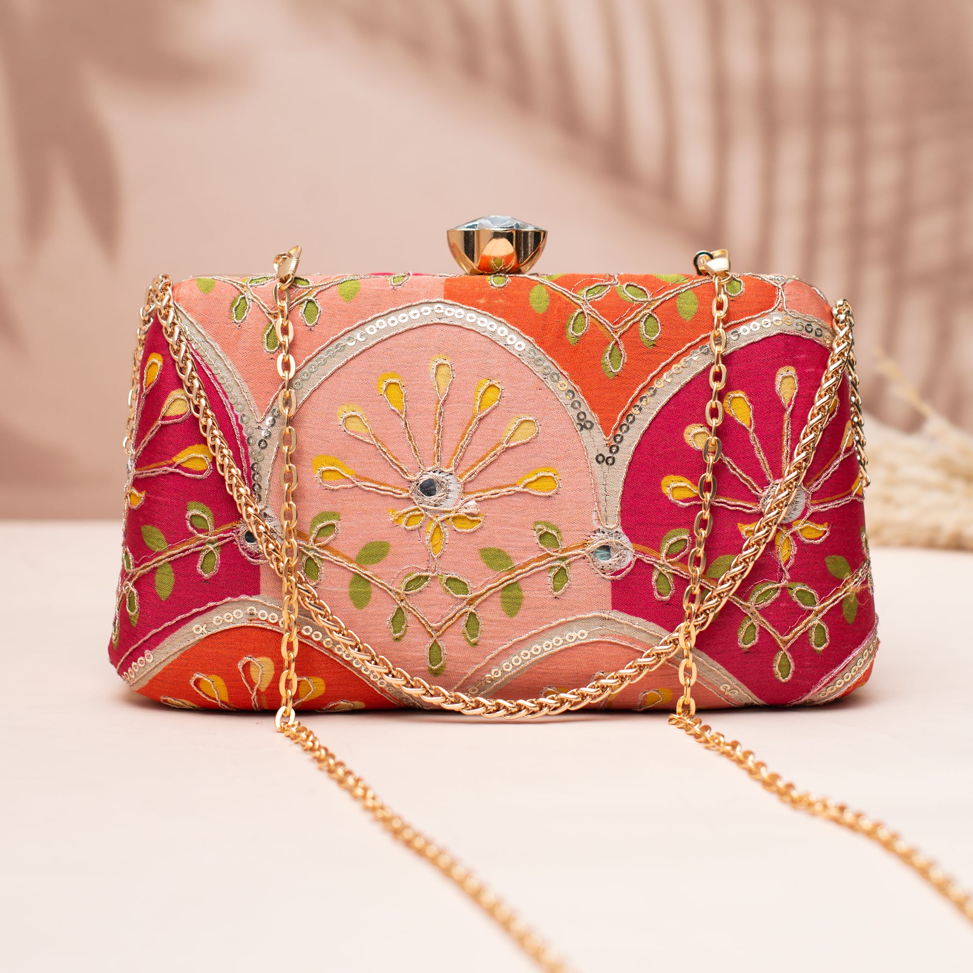 Artklim Pink & Red Embroidered Clutch