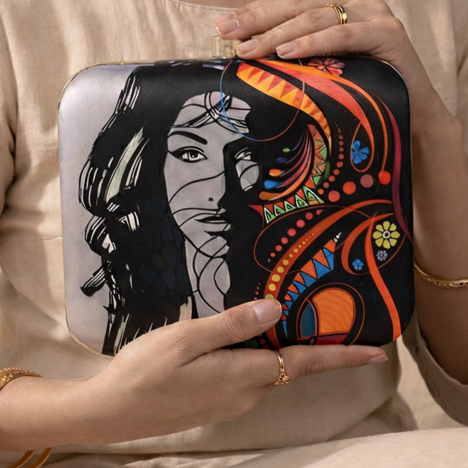 Artklim Multicolour Boho Women Printed Clutch