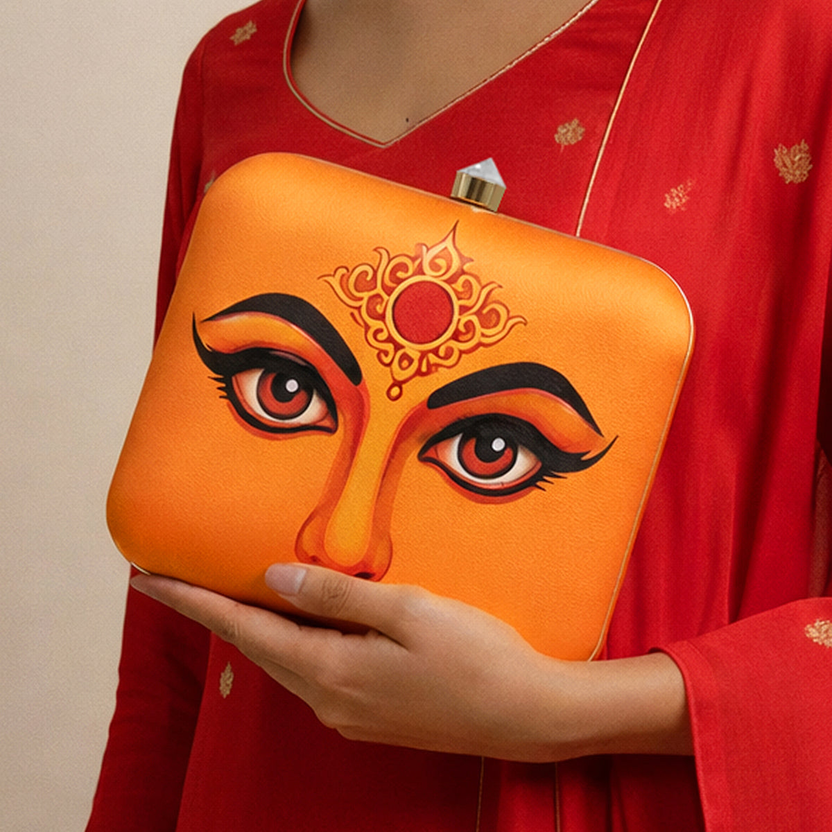 Artklim Traditional Indian Goddess Face Printed Clutch