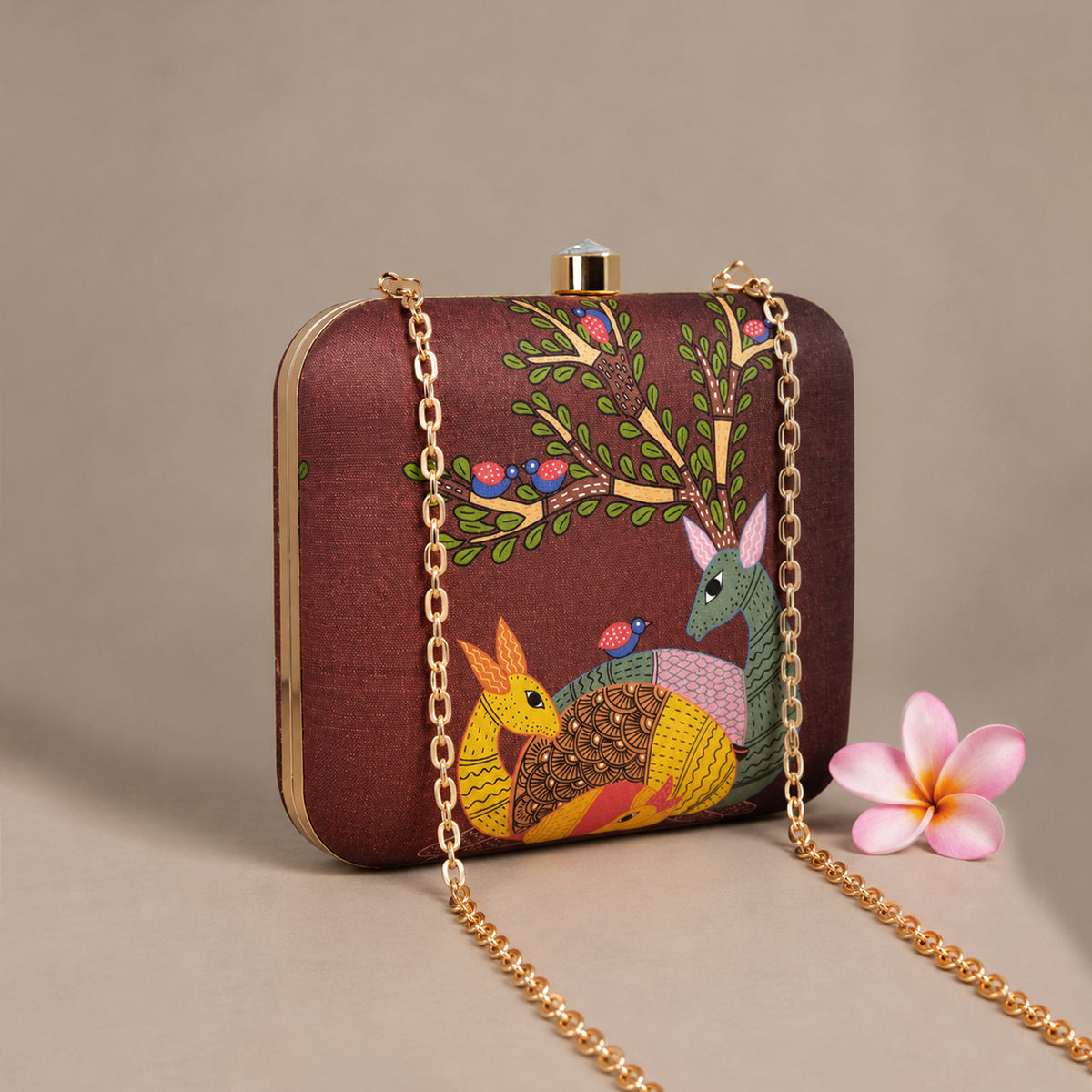 Artklim Artistic Deer Couple Folk Art Printed Clutch