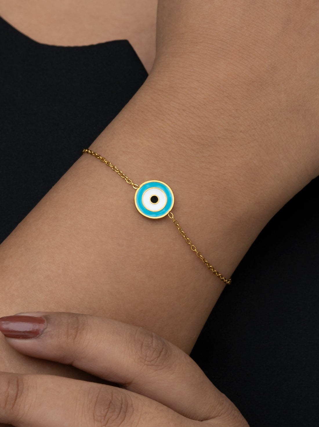 Artklim Gold Plated Anti Tarnish  Turquoise Round Evil Eye Bracelet