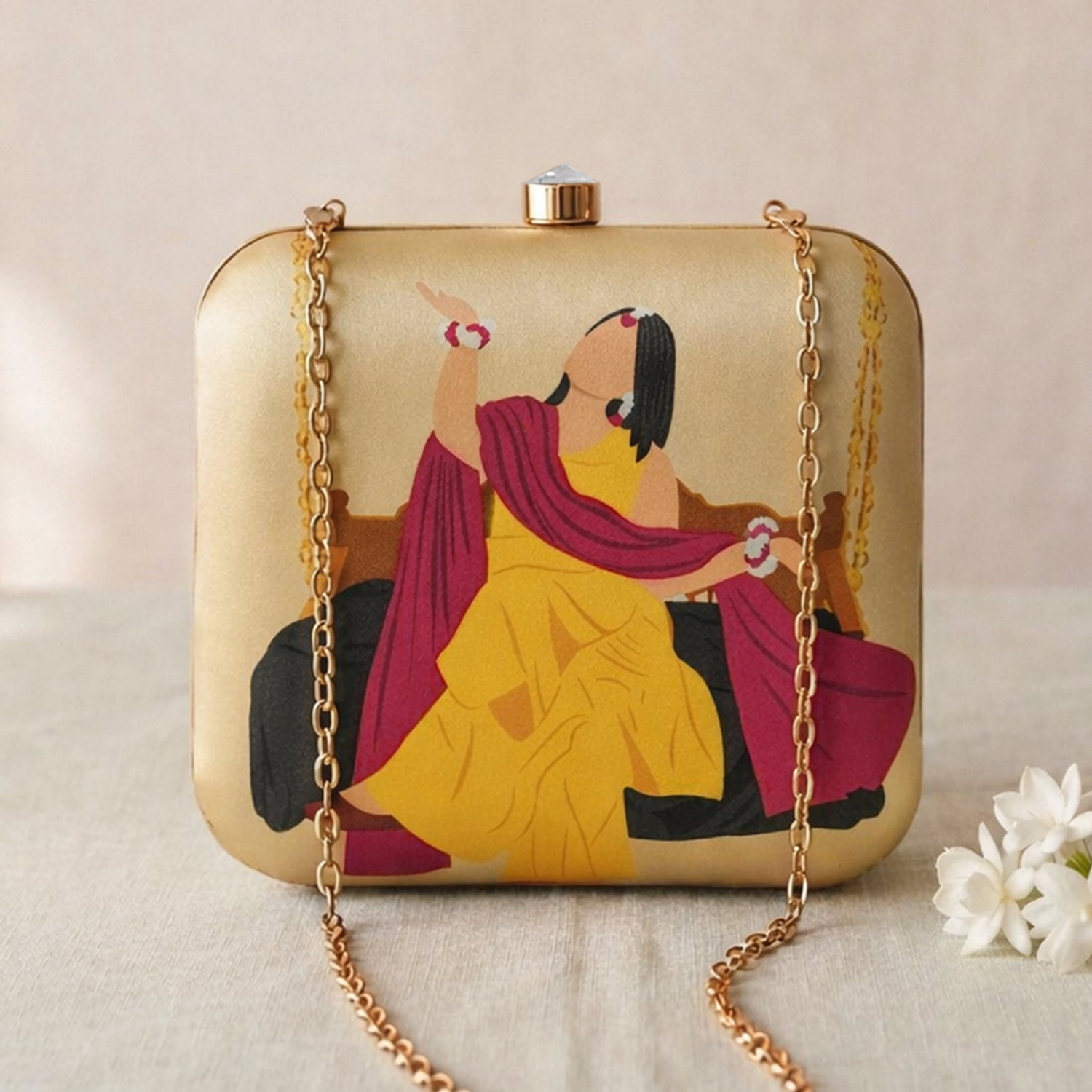 Artklim Golden Grace – Festive Muse Printed Clutch