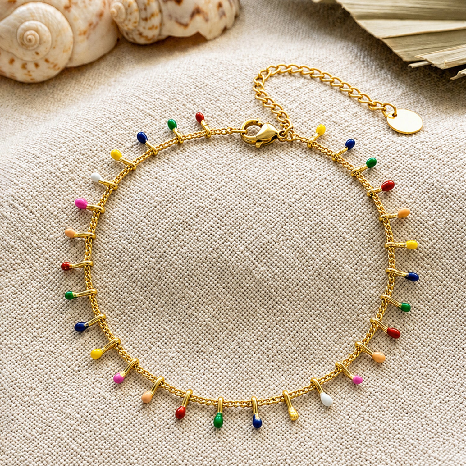 Artklim Rainbow Enamel Dangle Chain Anti-Tarnish Anklet