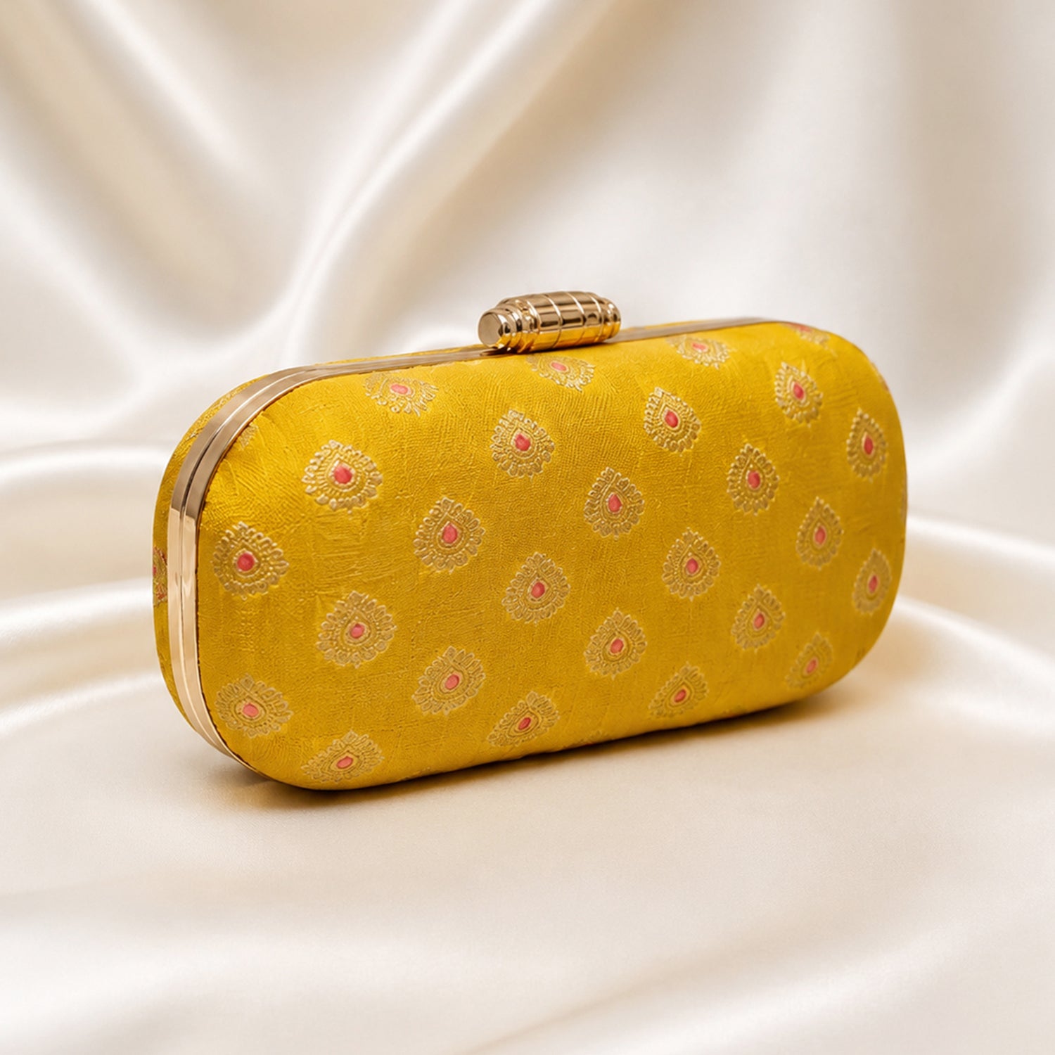Yellow Brocade Fabric Party Clutch
