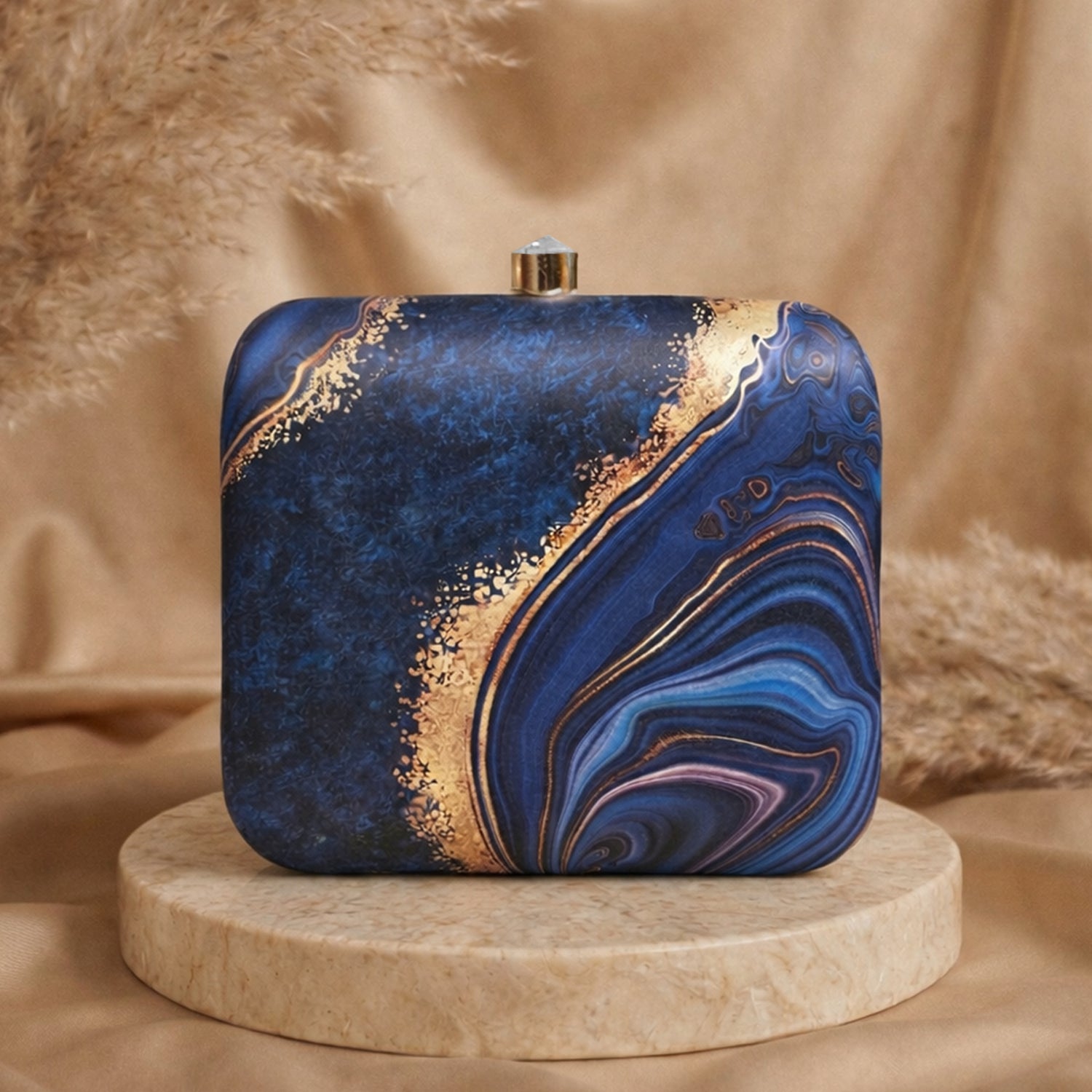 Artklim Blue Gold Printed Clutch