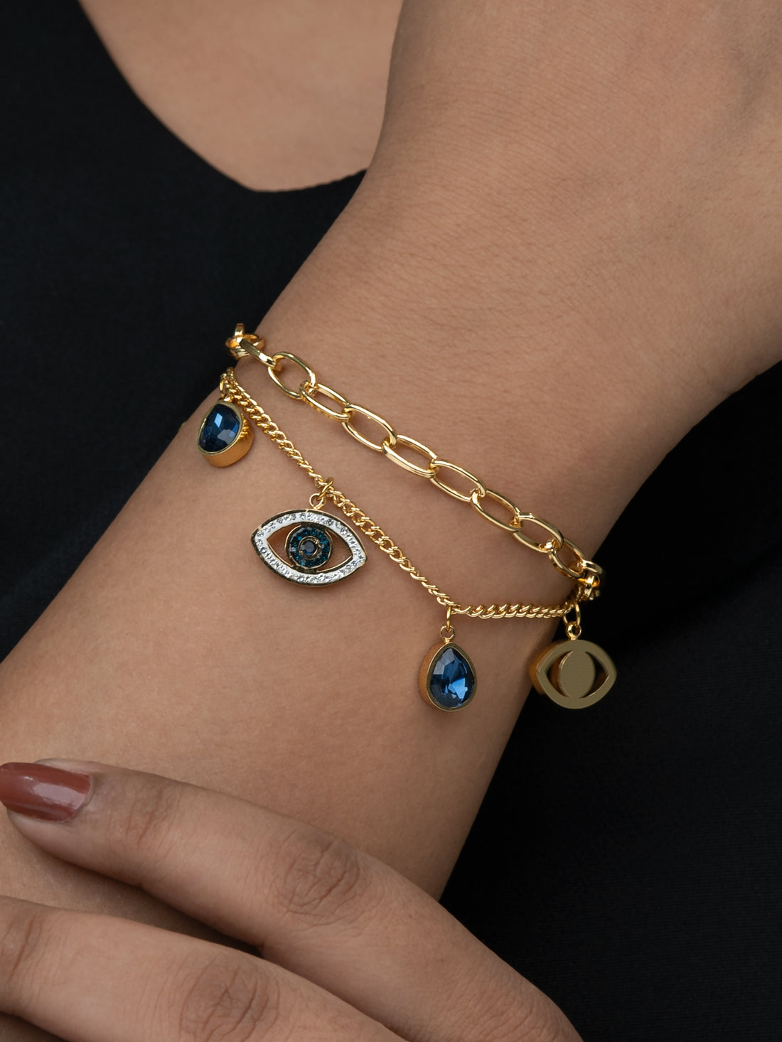 Artklim Gold Plated Anti Tarnish Layered Evil Eye Bracelet