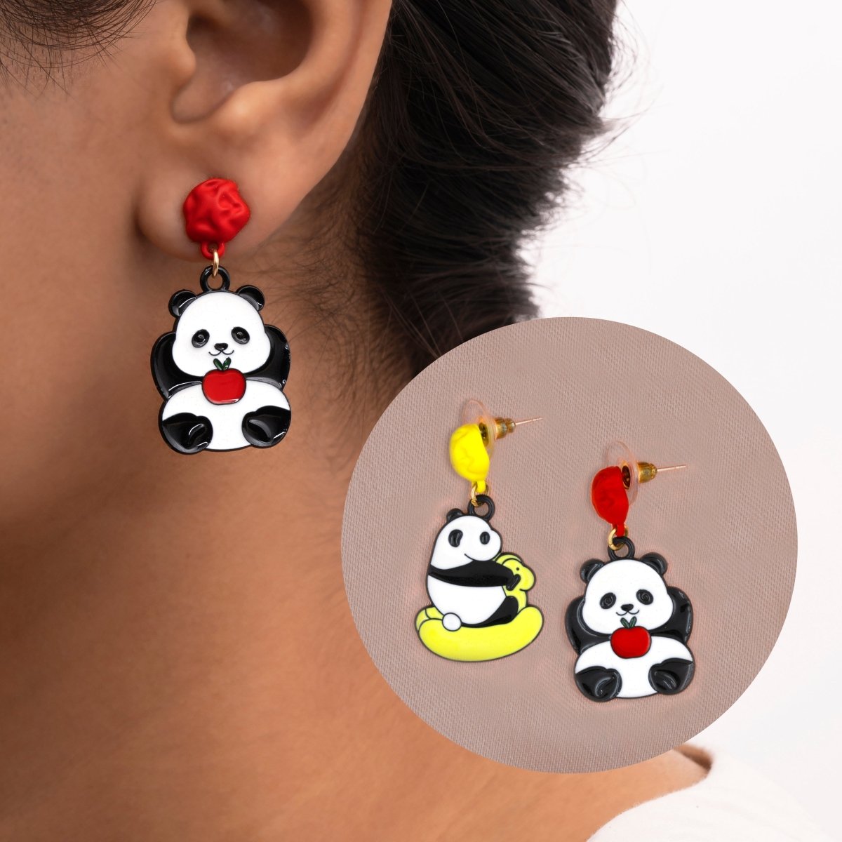 Artklim Cute Pandas Mismatched Drop Earrings