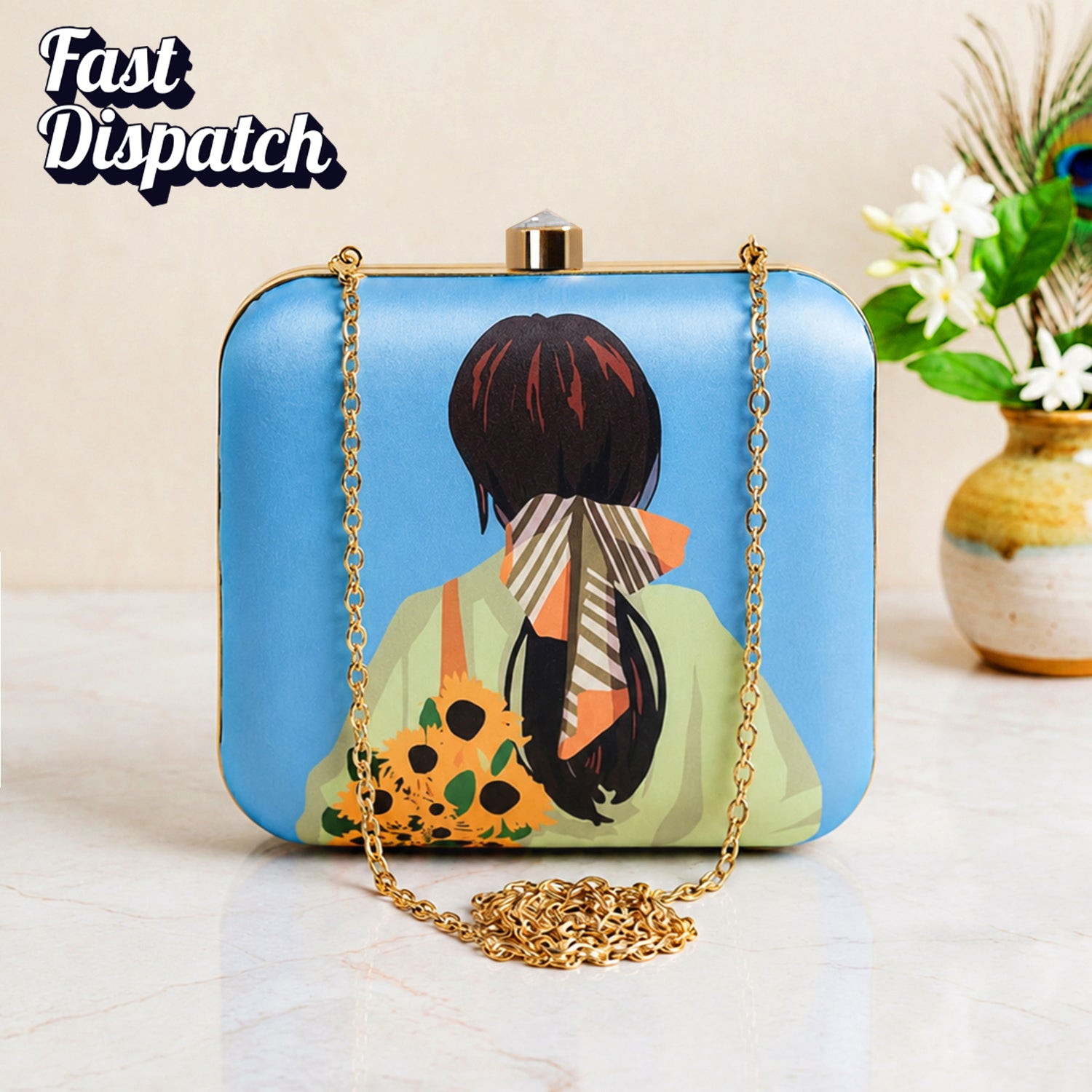 Artklim Blue Portrait Printed Clutch