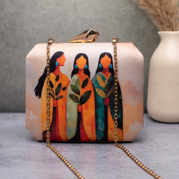 Artklim Three Women Abstract Printed Clutch