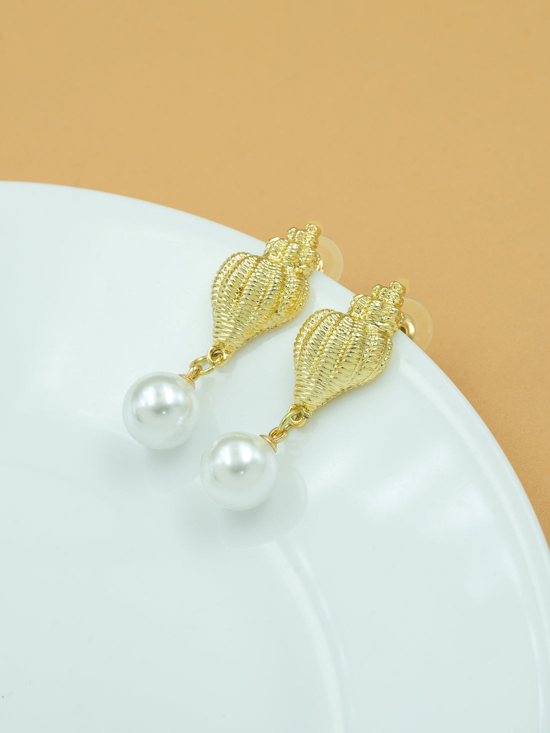 Artklim Gold Shell Pearl Drop Anti Tarnish Earrings
