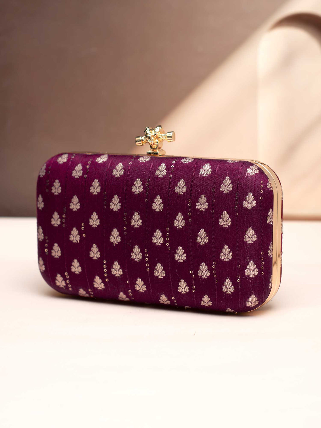 Artklim Burgundy Bloom Golden Chain Clutch
