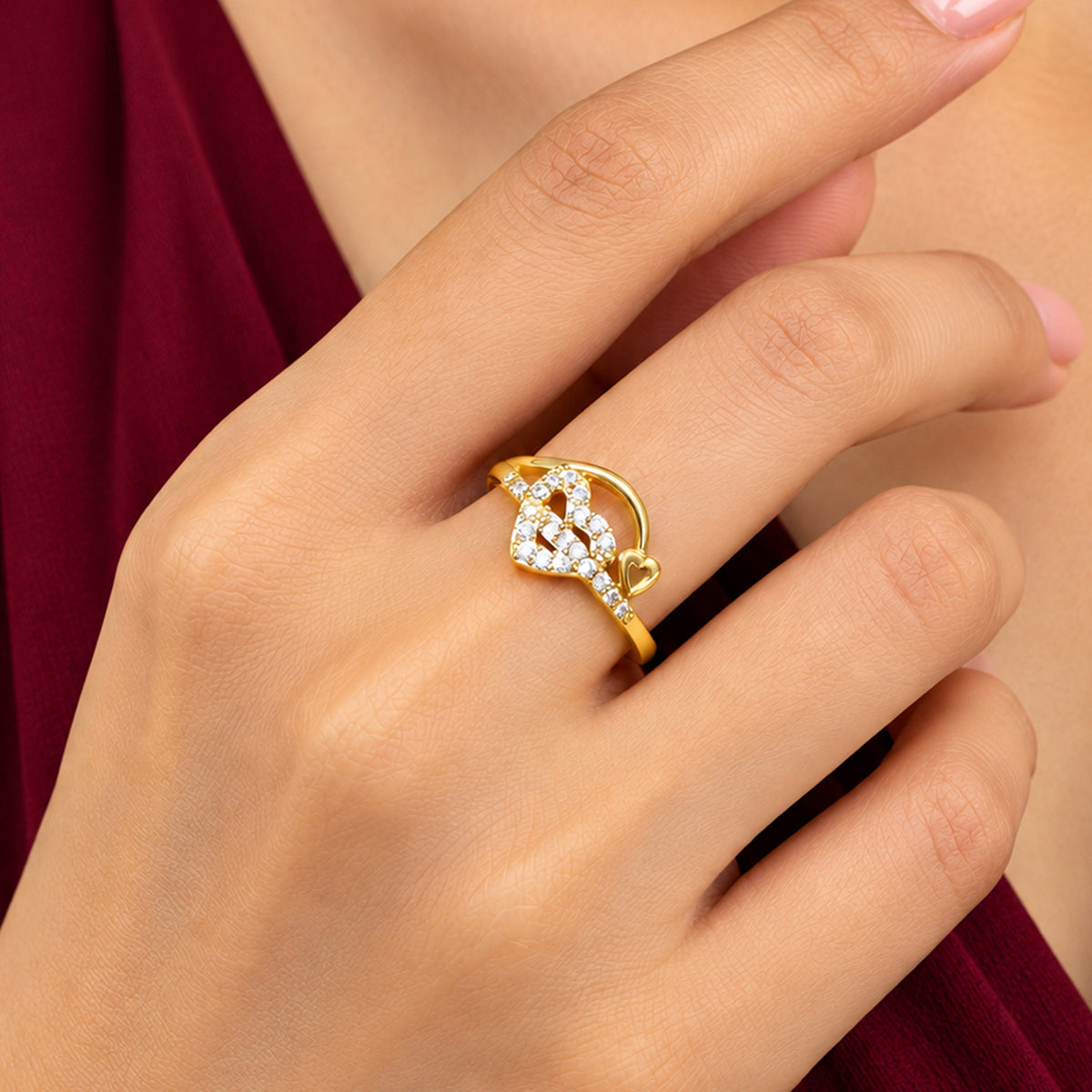 Artklim Luxe Heart Cluster Gold-Tone Anti-Tarnish Ring
