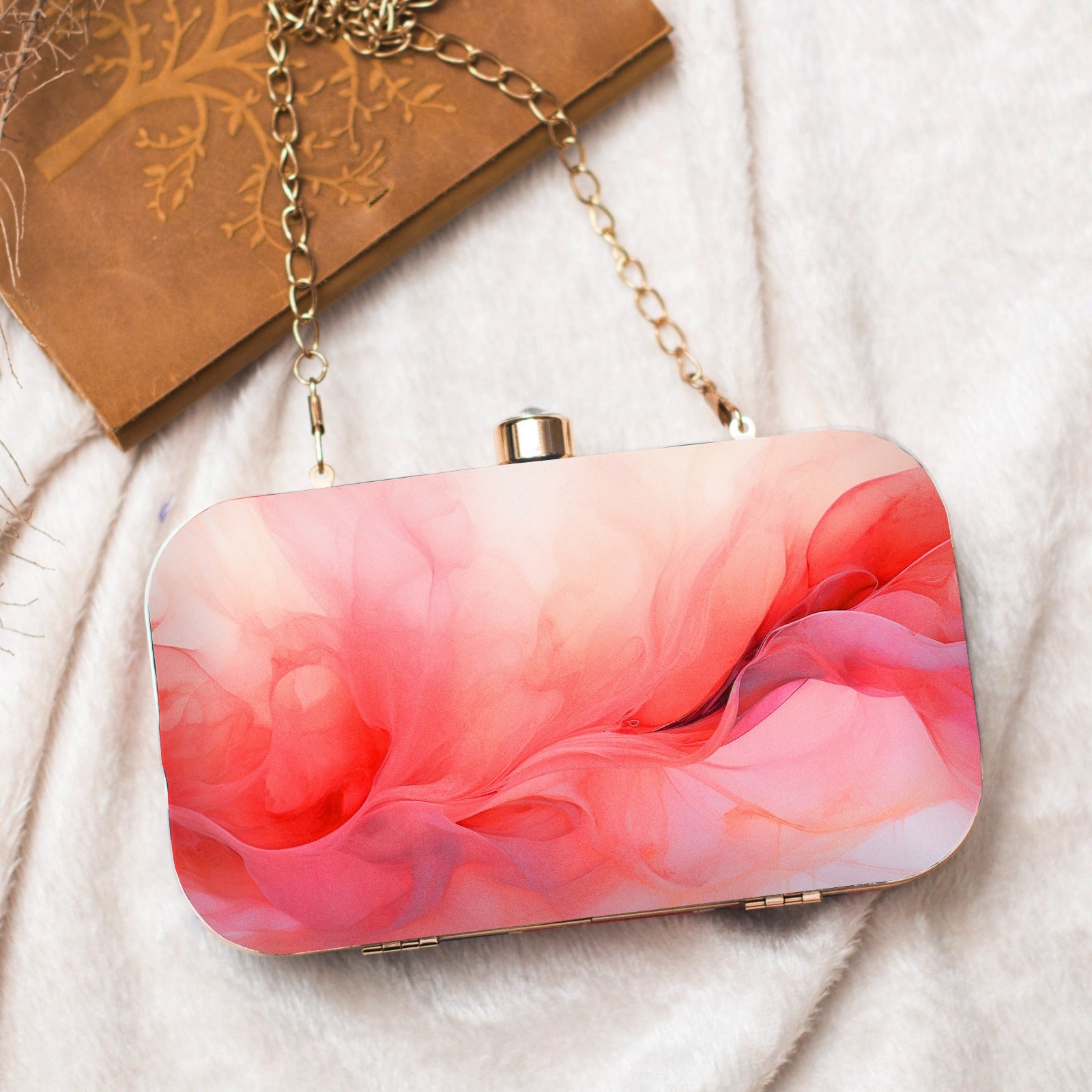 Pink Flow Art Printed Clutch