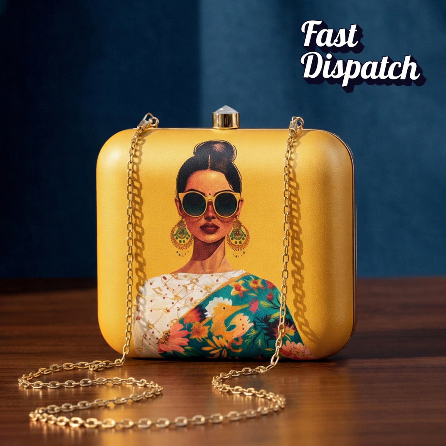 Yellow Based Classy Women Printed Clutch