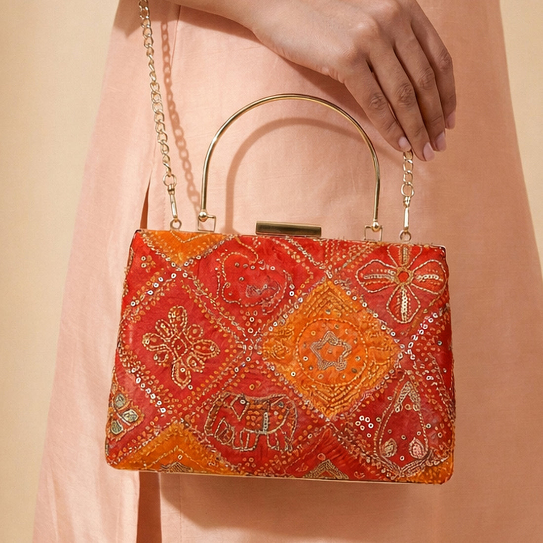 Artklim Red & Orange Embroidered Clutch