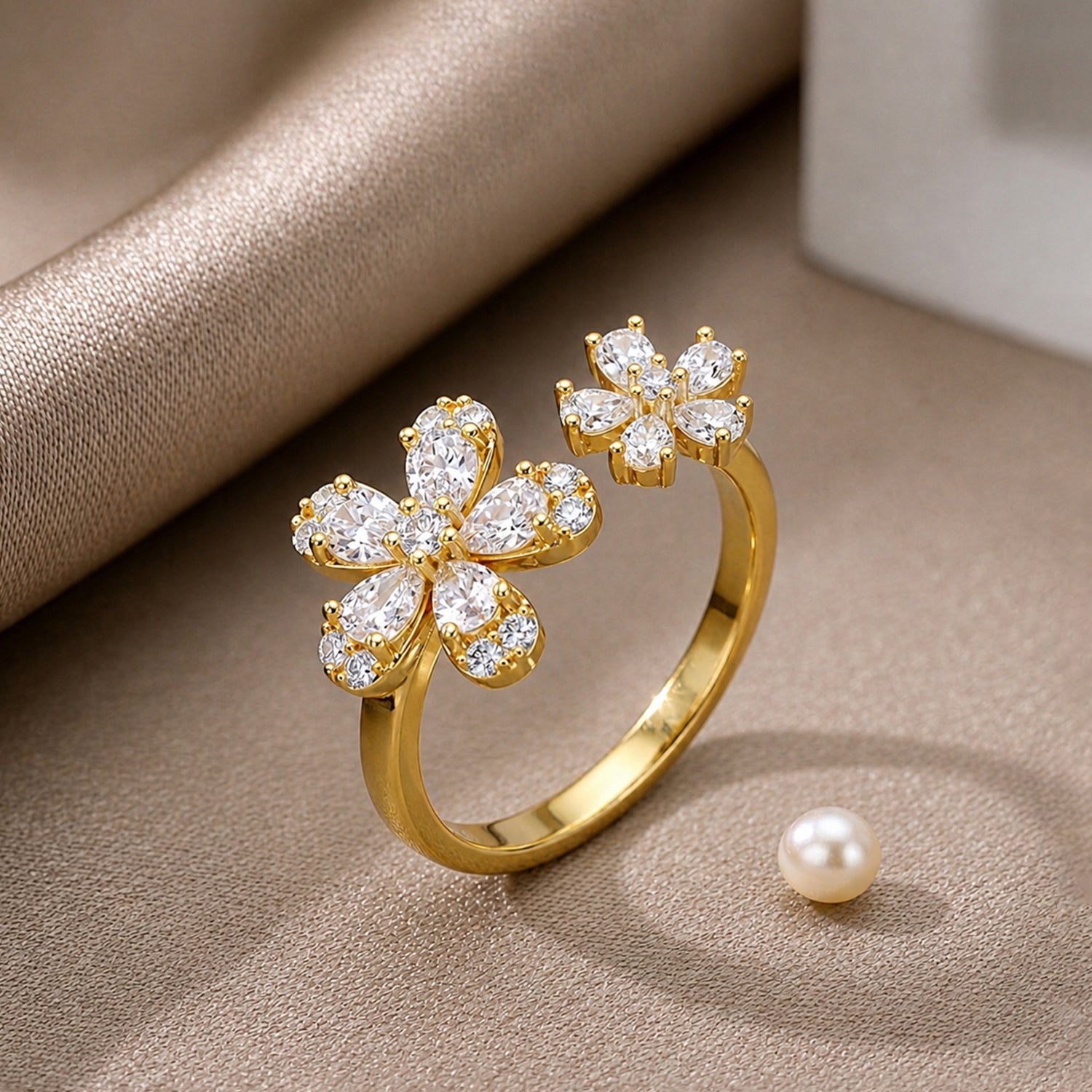 Artklim Dual Blossom Adjustable Anti-Tarnish Ring