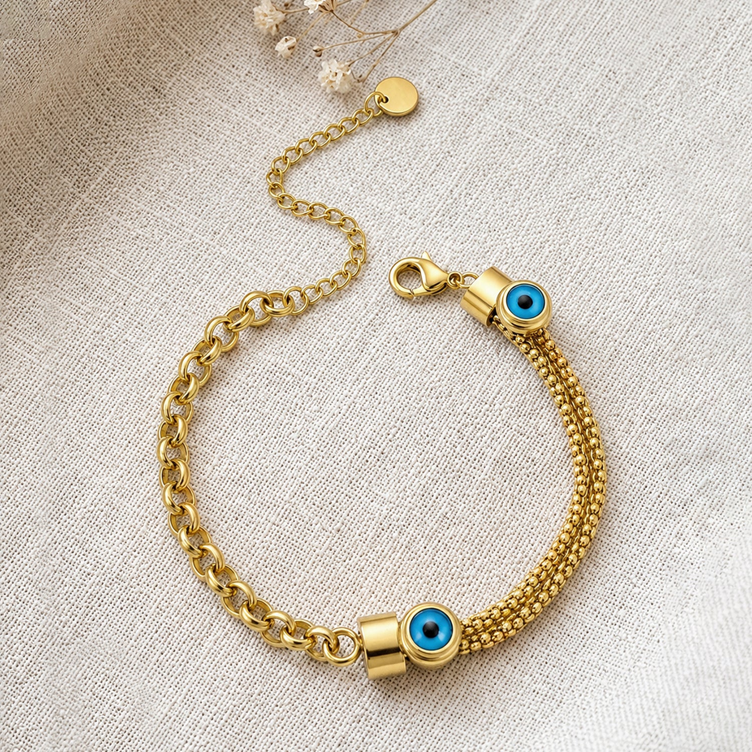 Artklim Evil Eye Gold Dual Chain Anti-tarnish Bracelet