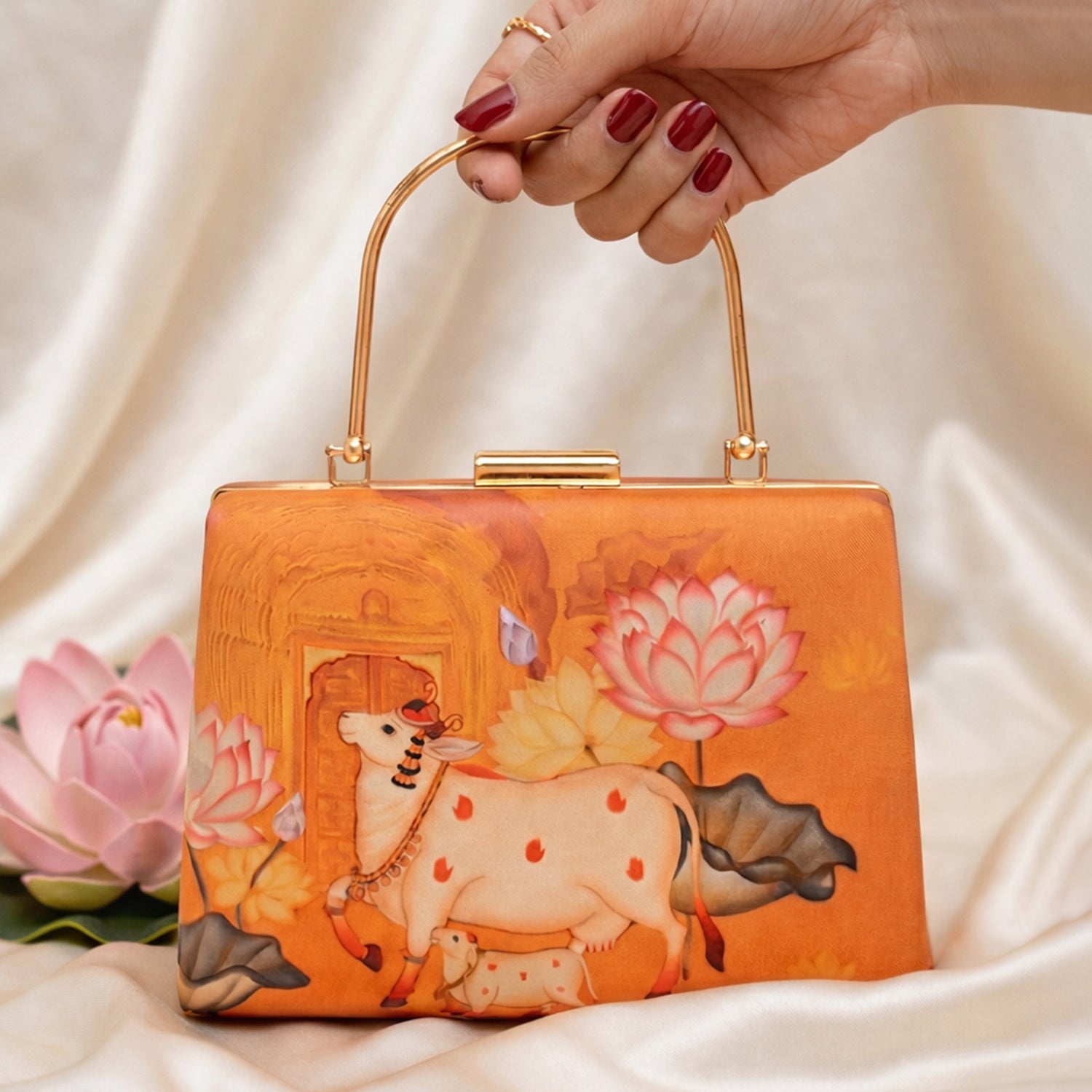 Artklim Divine Cow Lotus Hand Printed Clutch