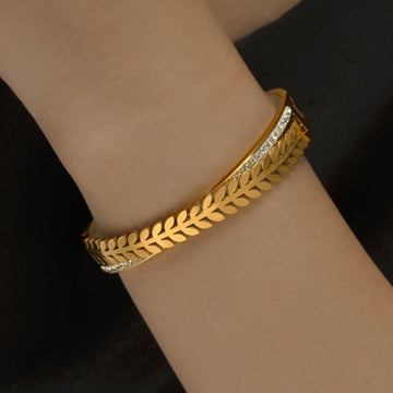 Artklim Gold Plated Designer Cross Leaf Bangle Bracelet